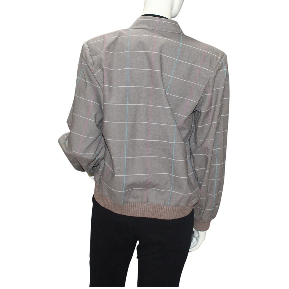 Vintage Santa Cruz Gray Plaid Bomber Jacket Ribbed Hem 90s - Picture 2 of 8